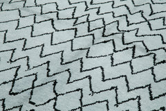 Purpleocco Blue Geometric Wool Cotton Handmade Rug 9'9'' x 14'1''