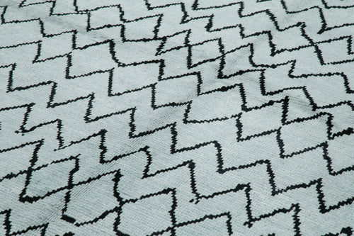 Purpleocco Blue Geometric Wool Cotton Handmade Rug 9'9'' x 14'1''