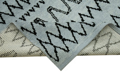 Purpleocco Blue Geometric Wool Cotton Handmade Rug 9'9'' x 14'1''