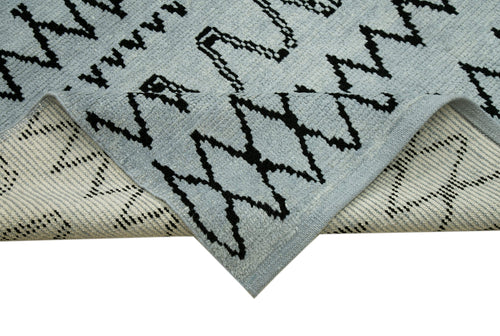 Purpleocco Blue Geometric Wool Cotton Handmade Rug 9'9'' x 14'1''