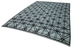 Purpleocco Blue Geometric Wool Cotton Handmade Rug 8'6'' x 12'4''