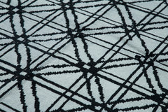 Purpleocco Blue Geometric Wool Cotton Handmade Rug 8'6'' x 12'4''