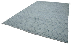 Purpleocco Blue Geometric Wool Cotton Handmade Rug 9'1'' x 13'0''