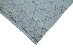 Purpleocco Blue Geometric Wool Cotton Handmade Rug 9'1'' x 13'0''