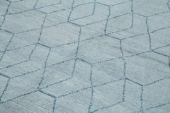 Purpleocco Blue Geometric Wool Cotton Handmade Rug 9'1'' x 13'0''