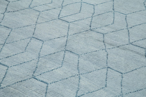 Purpleocco Blue Geometric Wool Cotton Handmade Rug 9'1'' x 13'0''