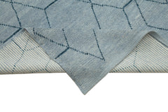 Purpleocco Blue Geometric Wool Cotton Handmade Rug 9'1'' x 13'0''