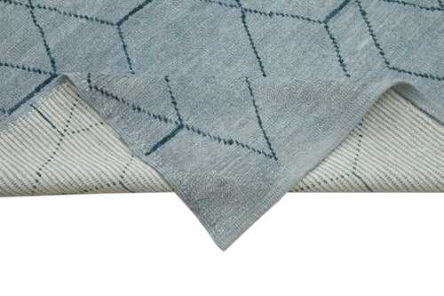 Purpleocco Blue Geometric Wool Cotton Handmade Rug 9'1'' x 13'0''