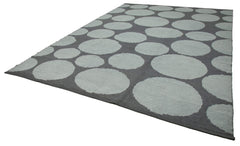 Purpleocco Blue Geometric Wool Cotton Handmade Rug 9'10'' x 13'5''