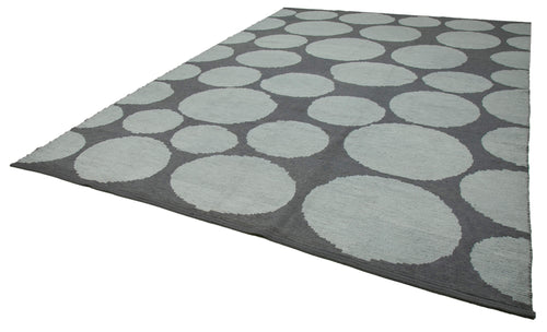 Purpleocco Blue Geometric Wool Cotton Handmade Rug 9'10'' x 13'5''