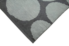 Purpleocco Blue Geometric Wool Cotton Handmade Rug 9'10'' x 13'5''