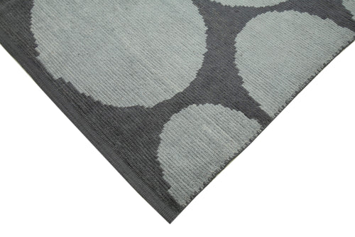 Purpleocco Blue Geometric Wool Cotton Handmade Rug 9'10'' x 13'5''
