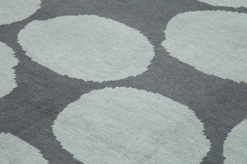 Purpleocco Blue Geometric Wool Cotton Handmade Rug 9'10'' x 13'5''