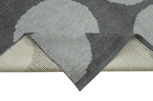 Purpleocco Blue Geometric Wool Cotton Handmade Rug 9'10'' x 13'5''