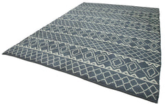 Purpleocco Grey Geometric Wool Cotton Handmade Rug 9'1'' x 12'4''