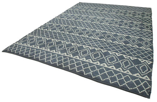 Purpleocco Grey Geometric Wool Cotton Handmade Rug 9'1'' x 12'4''
