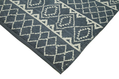 Purpleocco Grey Geometric Wool Cotton Handmade Rug 9'1'' x 12'4''