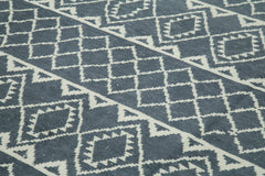Purpleocco Grey Geometric Wool Cotton Handmade Rug 9'1'' x 12'4''