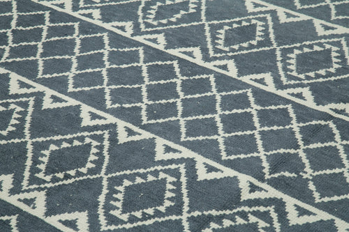 Purpleocco Grey Geometric Wool Cotton Handmade Rug 9'1'' x 12'4''
