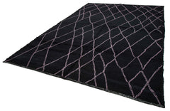 Purpleocco Black Geometric Wool Cotton Handmade Rug 8'11'' x 13'1''