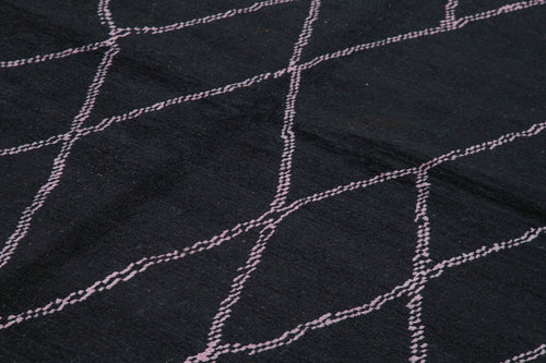 Purpleocco Black Geometric Wool Cotton Handmade Rug 8'11'' x 13'1''
