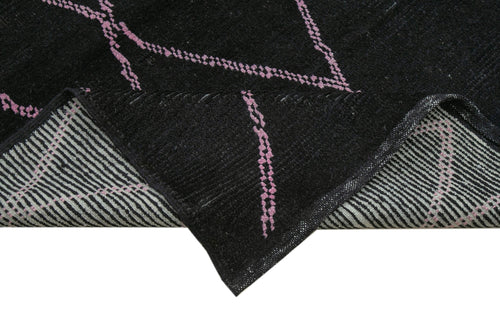 Purpleocco Black Geometric Wool Cotton Handmade Rug 8'11'' x 13'1''