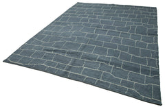 Purpleocco Grey Geometric Wool Cotton Handmade Rug 7'9'' x 9'11''