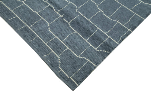Purpleocco Grey Geometric Wool Cotton Handmade Rug 7'9'' x 9'11''