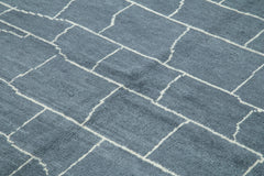 Purpleocco Grey Geometric Wool Cotton Handmade Rug 7'9'' x 9'11''