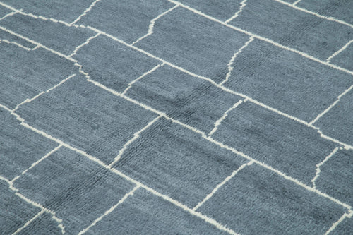 Purpleocco Grey Geometric Wool Cotton Handmade Rug 7'9'' x 9'11''