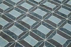 Purpleocco White Geometric Wool Cotton Handmade Rug 7'8'' x 10'0''