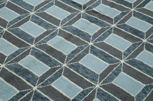 Purpleocco White Geometric Wool Cotton Handmade Rug 7'8'' x 10'0''