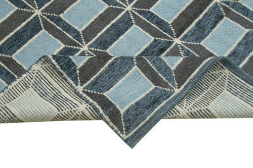 Purpleocco White Geometric Wool Cotton Handmade Rug 7'8'' x 10'0''