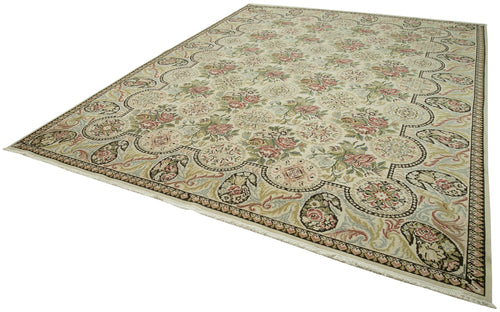 Tebriz Beige Classic Cotton Wool Handmade Area Rug 9'11'' x 13'0''
