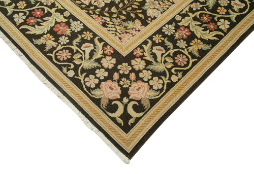 Tebriz Black Classic Cotton Wool Handmade Area Rug 10'0'' x 12'8''