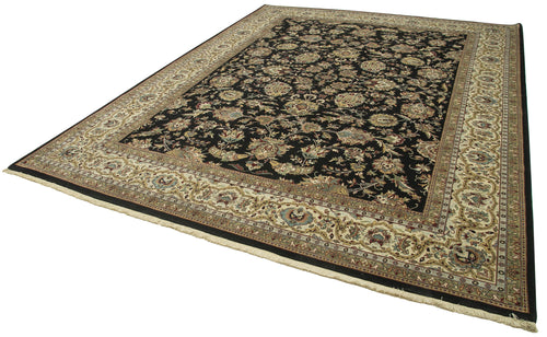 Handmade Area Rug – Classic Black Tebriz Wool & Cotton Carpet 9'2''x12'3''