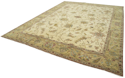 Handmade Area Rug - Tebriz Beige Classic Cotton Wool Vintage Carpet 9'10'' x 13'1''