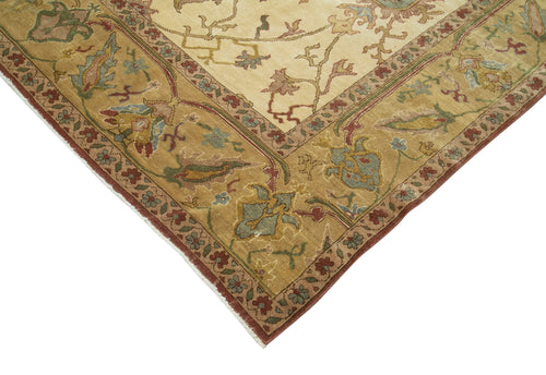 Handmade Area Rug - Tebriz Beige Classic Cotton Wool Vintage Carpet 9'10'' x 13'1''