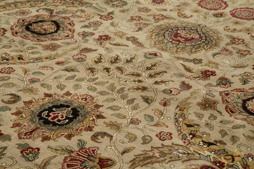 Tebriz Beige Classic Cotton Wool Handmade Area Rug 12'3'' x 15'2''