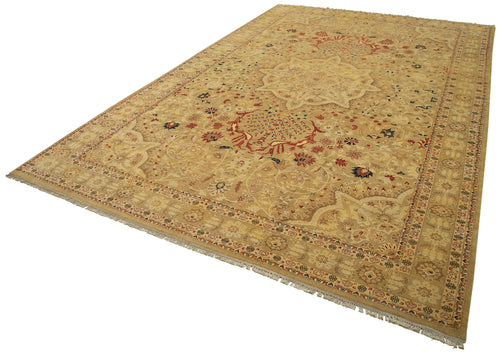 Tebriz Beige Classic Cotton Wool Handmade Area Rug 10'10'' x 17'3''