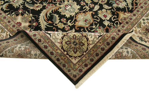 Tebriz Black Classic Cotton Wool Handmade Area Rug 12'4'' x 11'11''