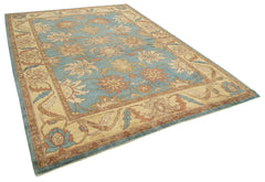 Handmade Area Rug – Tebriz Blue Classic Cotton Wool Vintage Turkish Carpet 10'4''x14'2''