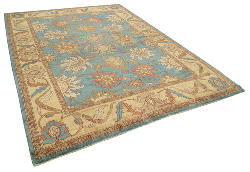 Handmade Area Rug – Tebriz Blue Classic Cotton Wool Vintage Turkish Carpet 10'4''x14'2''
