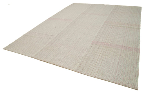 Vintage Flatweave Beige Vintage Cotton Wool Handmade Area Rug 9'0'' x 12'0''