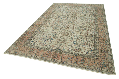 Vintage Beige Vintage Cotton Wool Handmade Area Rug 6'7'' x 10'2''