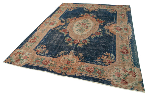 Vintage Blue Vintage Cotton Wool Handmade Area Rug 6'8'' x 9'5''