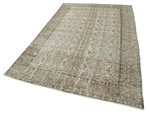 Vintage Beige Vintage Cotton Wool Handmade Area Rug 5'7'' x 8'11''