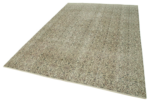 Handmade Area Rug - Vintage Cotton Wool Rug 6'9''x10'3'' | Neutral Beige, Rustic Style