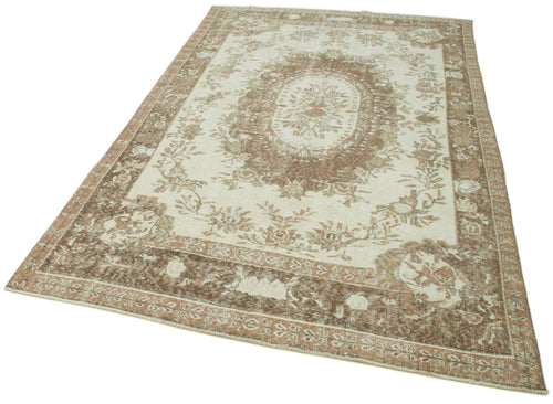 Vintage Beige Vintage Cotton Wool Handmade Area Rug 5'9'' x 9'1''