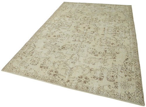 Vintage Beige Vintage Cotton Wool Handmade Area Rug 4'10'' x 9'5''